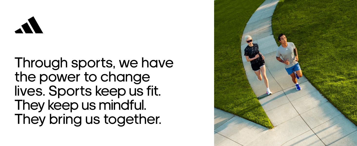Photomontage of two people running and a small text talking about a few benefits of sports