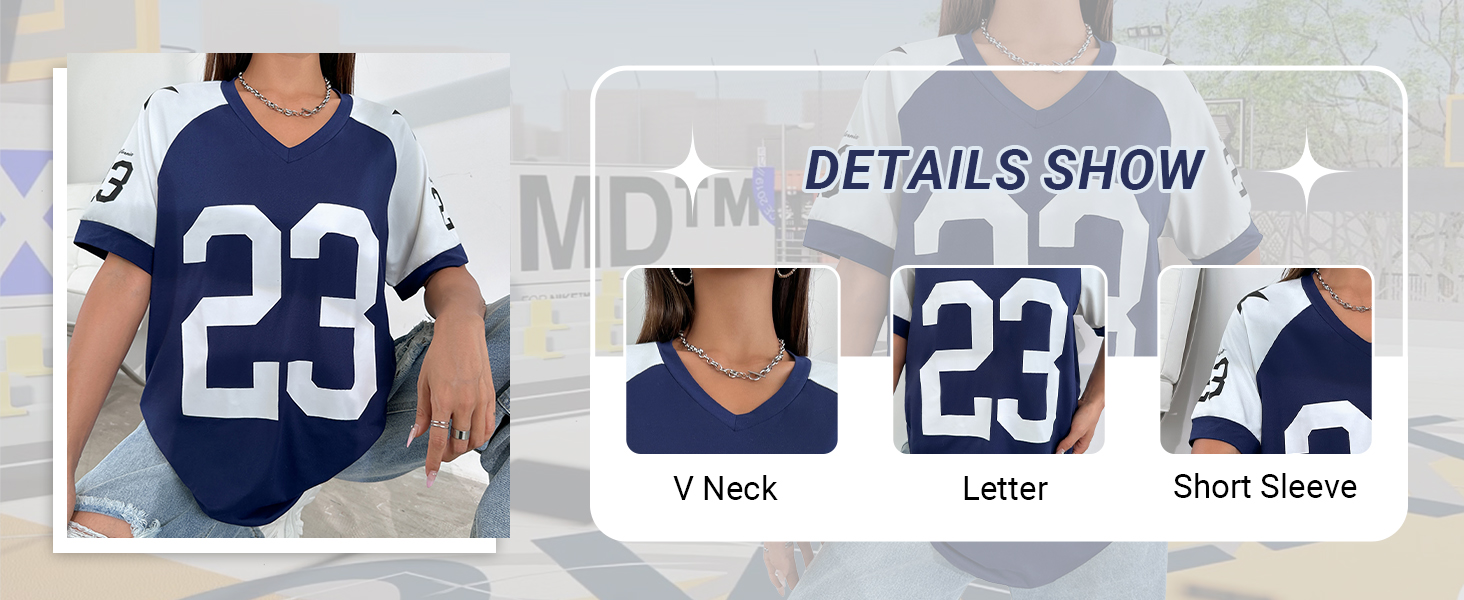 WDIRARA Women Color Block V Neck Half Sleeve T-Shirt Basketball Jersey Tee Casual Streetwear Top