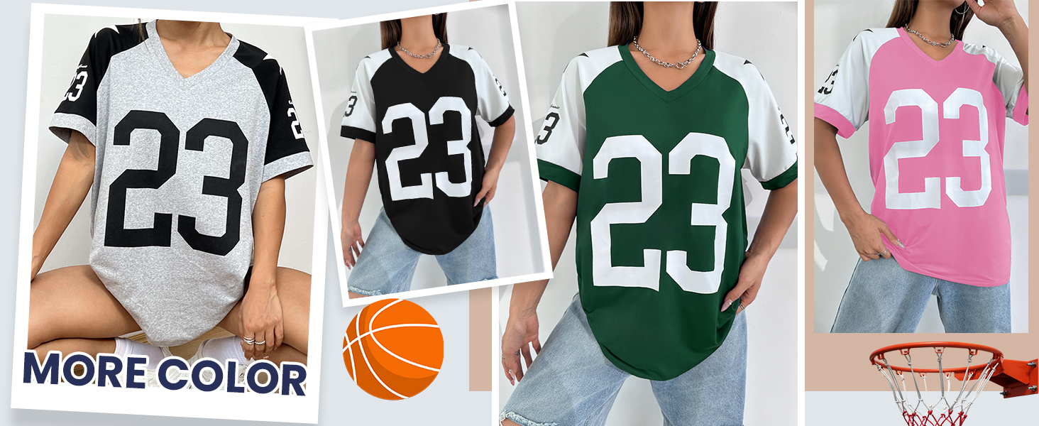 WDIRARA Women Color Block V Neck Half Sleeve T-Shirt Basketball Jersey Tee Casual Streetwear Top