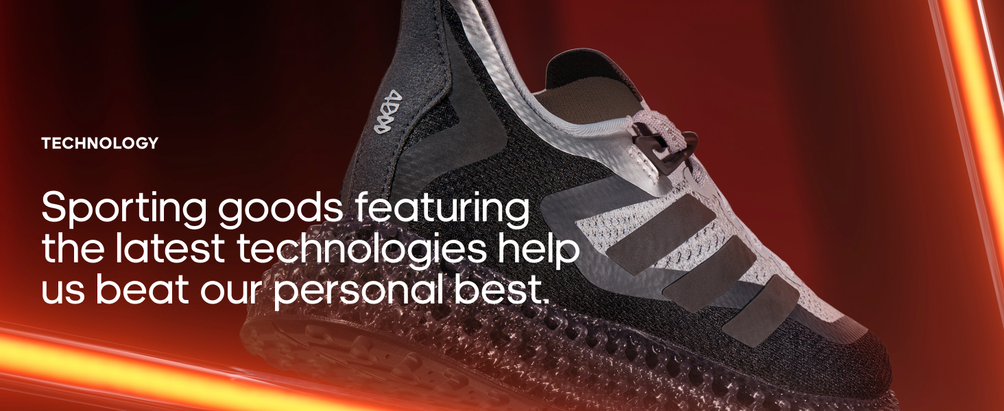 Photomontage of a back and gray adidas shoe on a luminous red background.